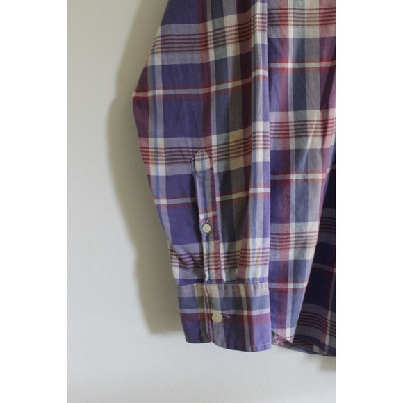 J. Crew Madras Purple Flannel Button Up Preowned Men’s Small - Picture 3 of 6